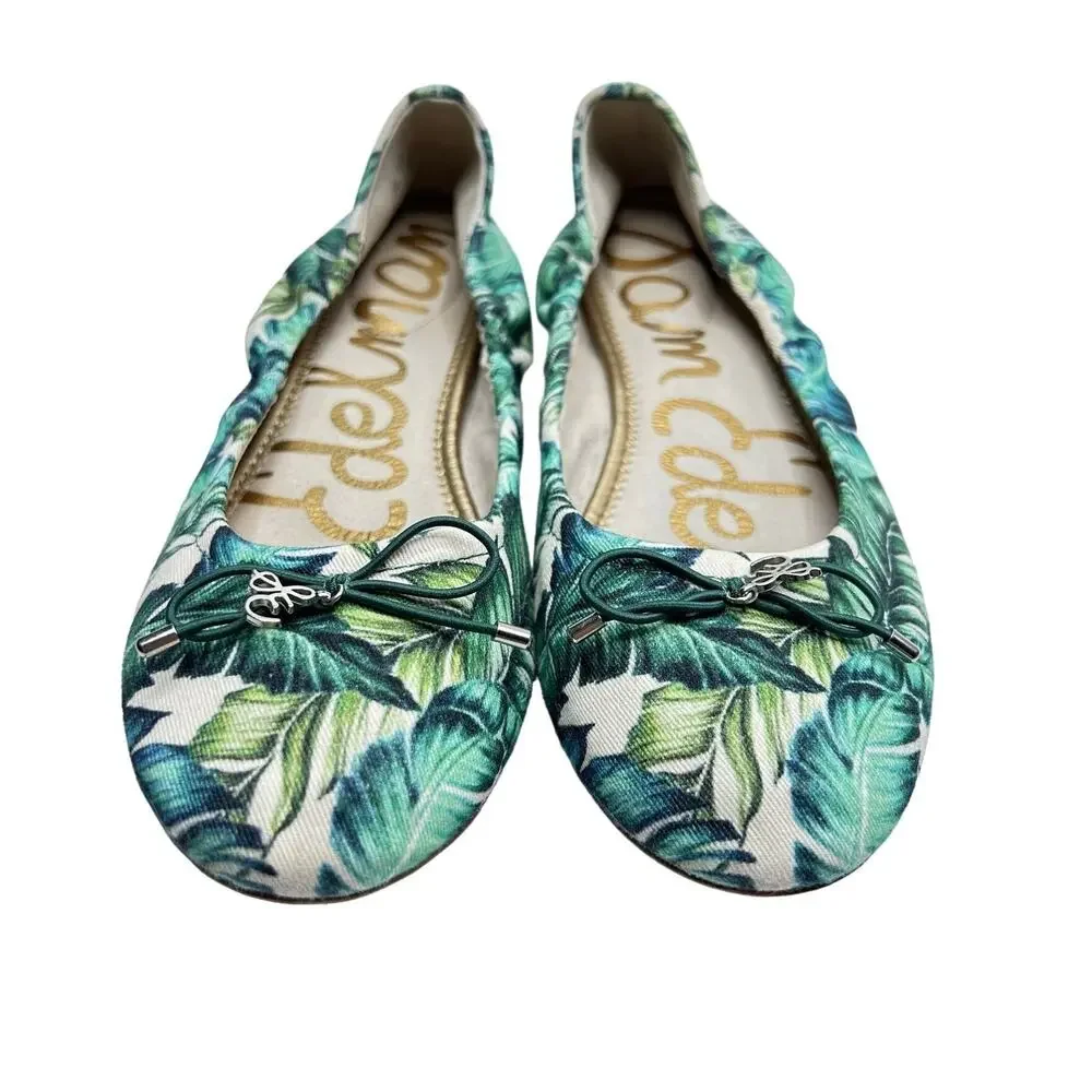 Sam Edelman Felicia Ballet Flats 7.5 Palm Leaf Tropical Print Resort Vacation